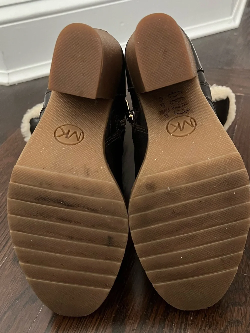Michael Kors Dark Brown Leather Shearling-Trim Block Heel Ankle Boots